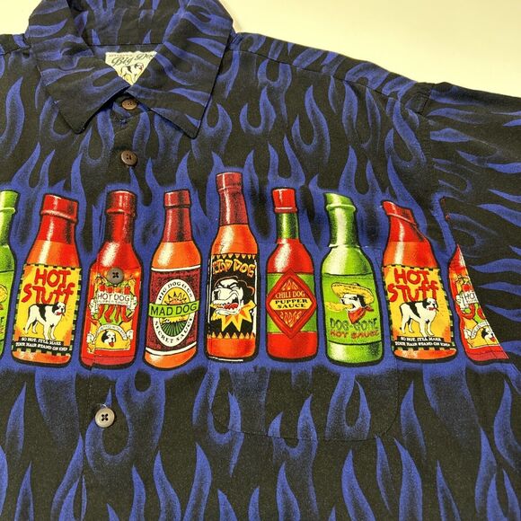 Big Dogs Shirt Adult Large Button Up Hot Sauce Flames Hawaiian Short Sleeve Mens - Picture 5 of 12
